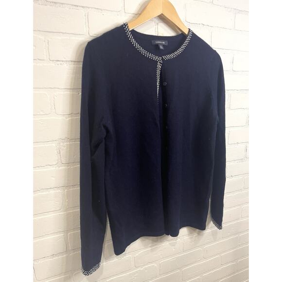 Lands End Sweater Womens Medium Blue 100% Cashmere Cardigan Speckle Sweater - Picture 7 of 11